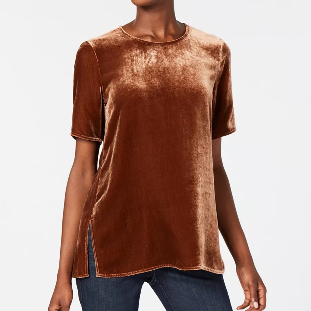 Eileen Fisher Rich Brown Velvet Short Sleeve Top Size S
